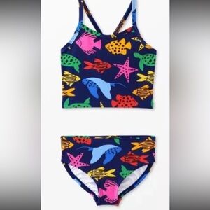 New Hanna Andersson Sunblock Ocean Friends On Navy Swimsuit Tankini 90 3T